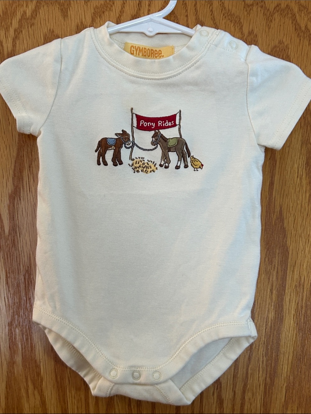 Gymboree Cream Baby Bodysuit with Pony Rides Embroidery Sz 3-6 mos